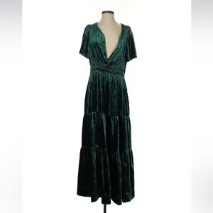 Anthropologie Somerset Medium Green Velvet maxi Dress